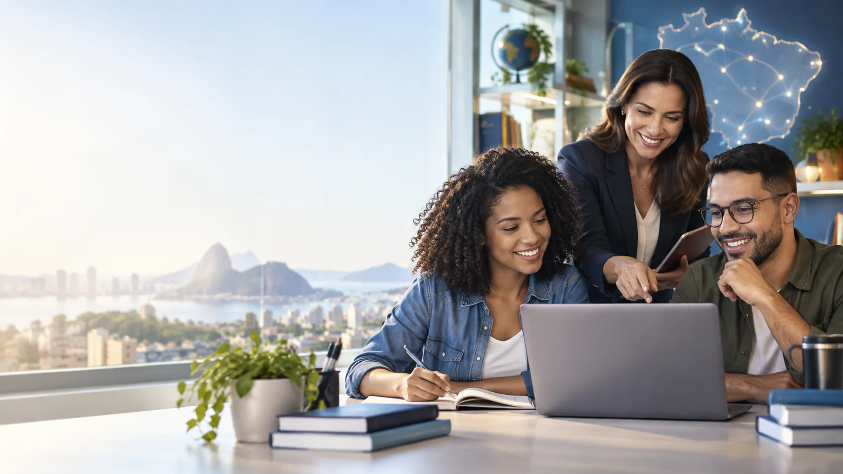 Estudantes e orientadora reunidos em uma experiência de aprendizagem digital